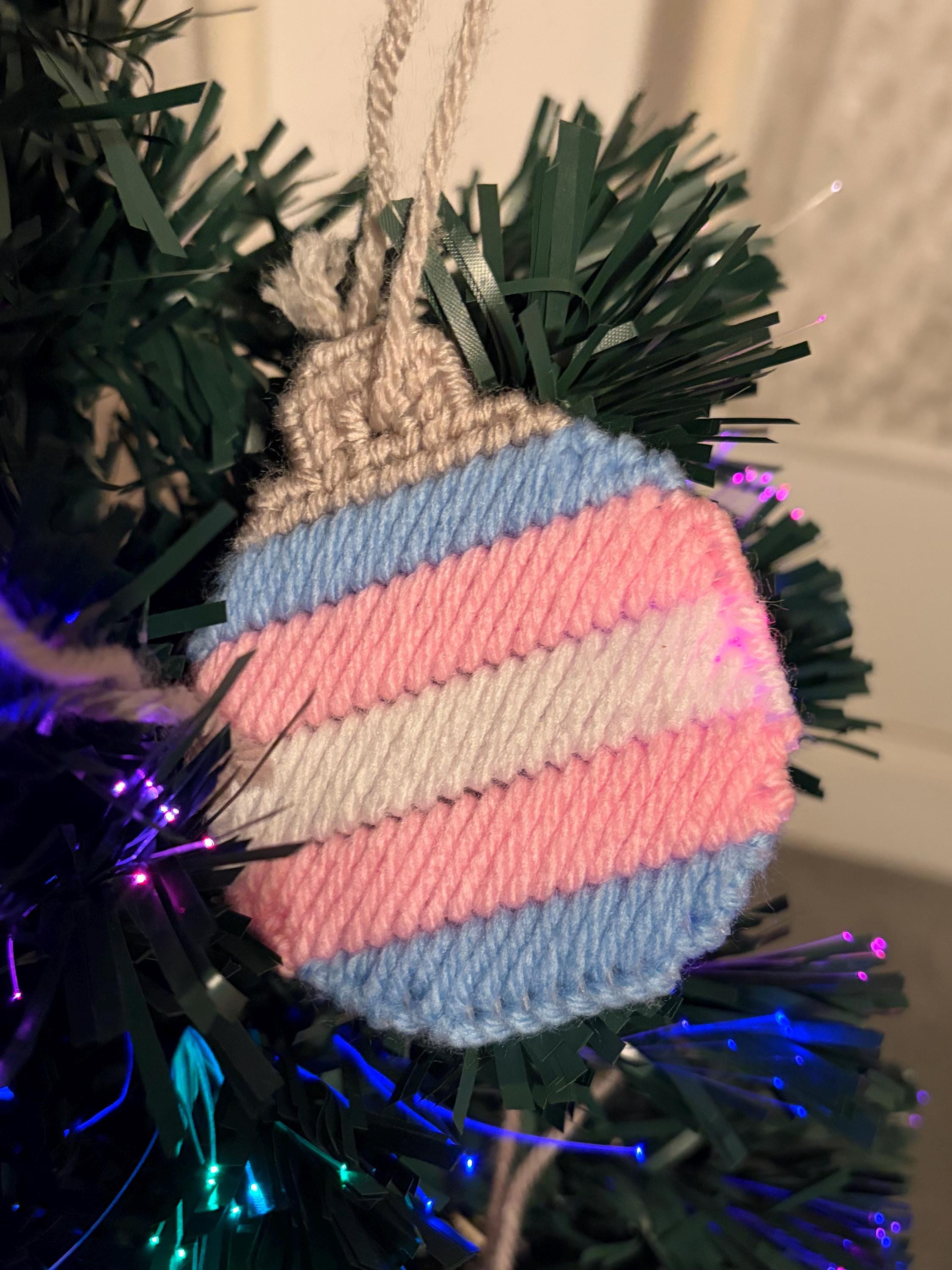 LGBT Pride Flag Christmas Ornament: Handstitched Plastic Canvas Bauble