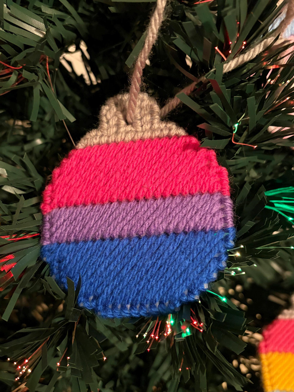 LGBT Pride Flag Christmas Ornament: Handstitched Plastic Canvas Bauble