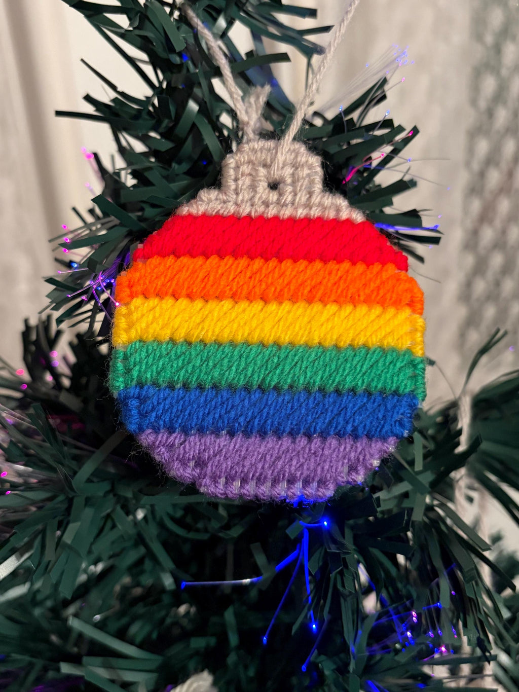 LGBT Pride Flag Christmas Ornament: Handstitched Plastic Canvas Bauble