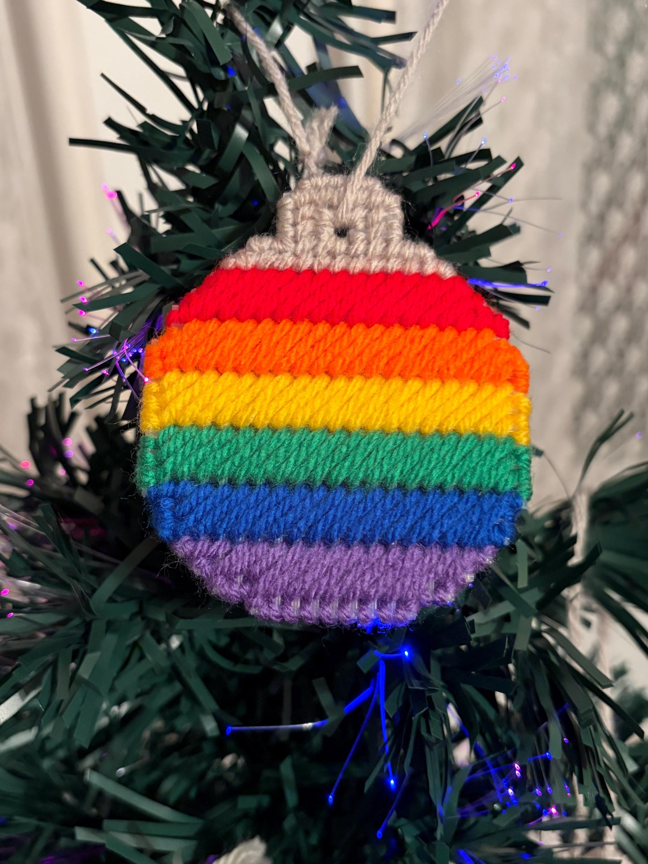 LGBT Pride Flag Christmas Ornament: Handstitched Plastic Canvas Bauble