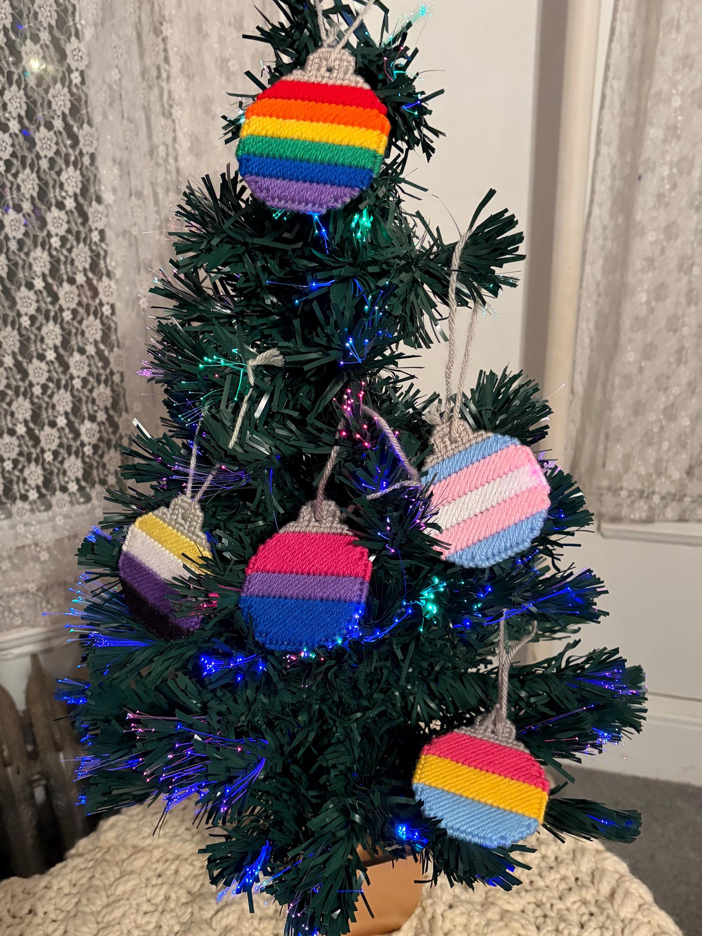 LGBT Pride Flag Christmas Ornament: Handstitched Plastic Canvas Bauble
