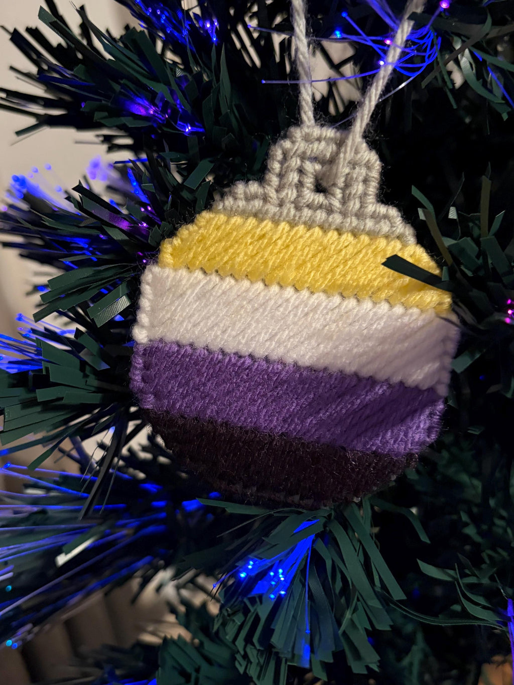 LGBT Pride Flag Christmas Ornament: Handstitched Plastic Canvas Bauble