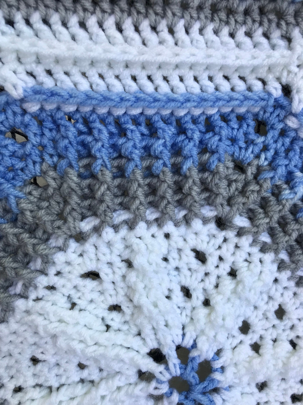 Blue & Gray Crochet Baby Blanket: Round Afghan Throw, 50"
