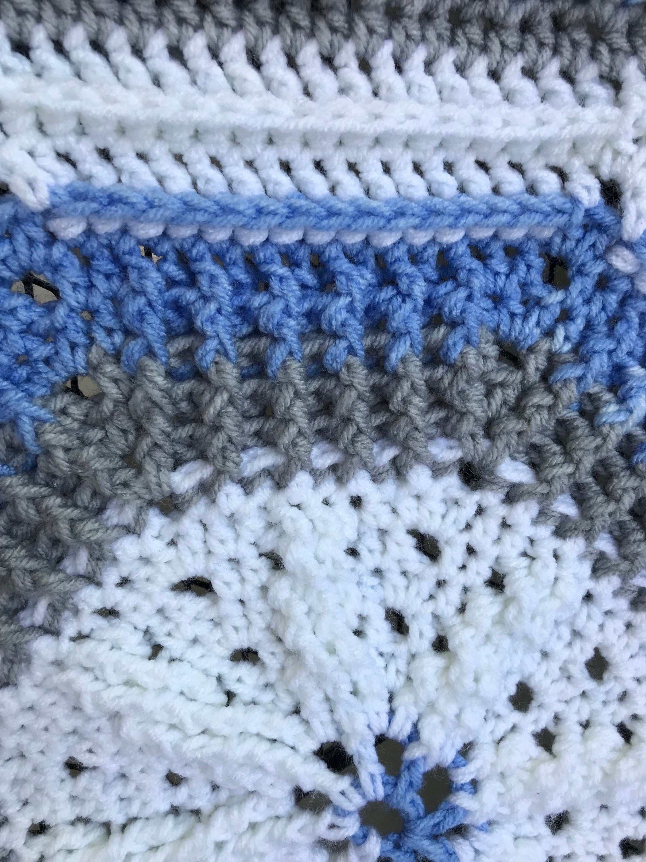 Blue & Gray Crochet Baby Blanket: Round Afghan Throw, 50"