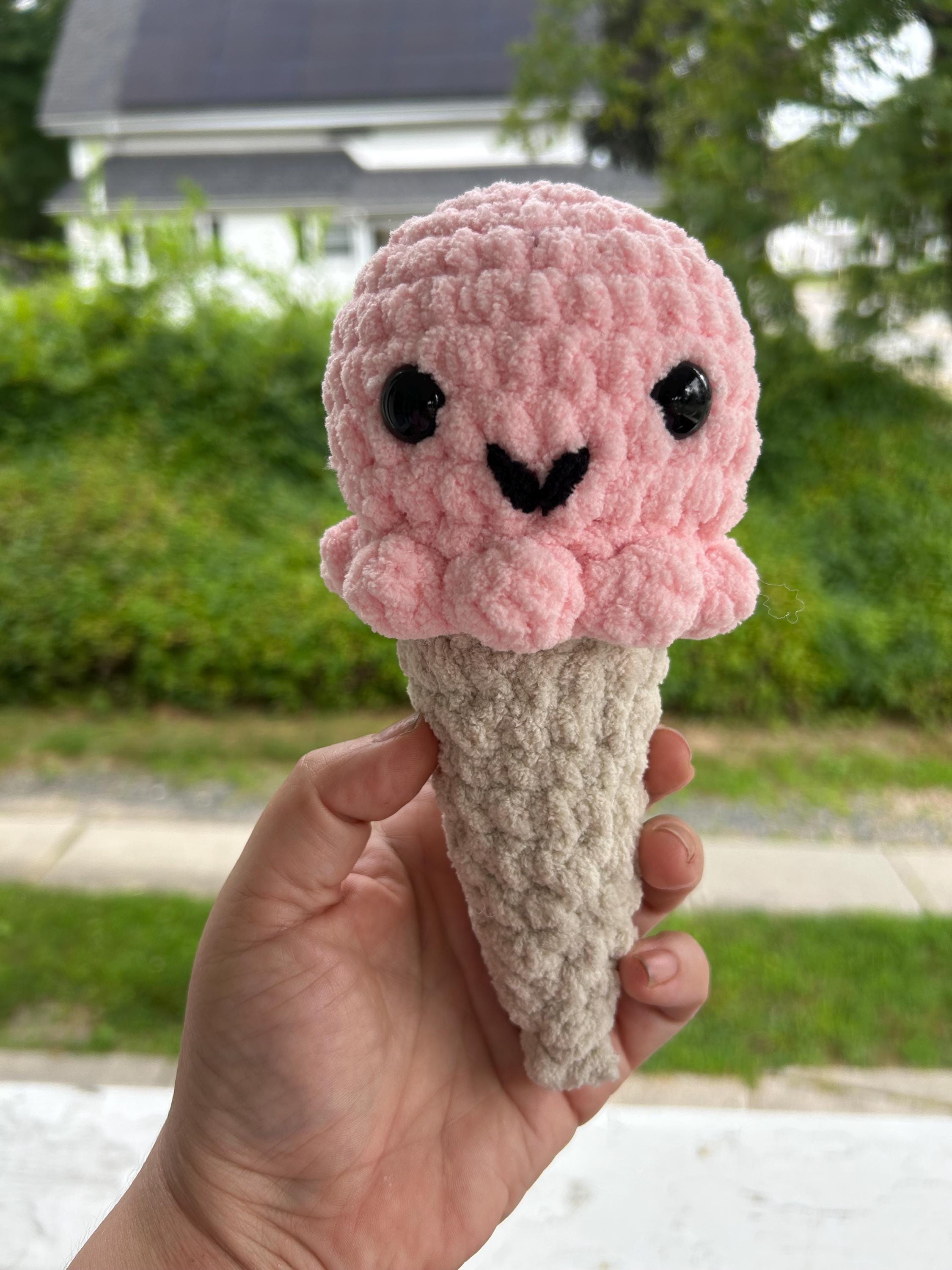Crochet Ice Cream Plushie, Soft Stuffed Treat Toy