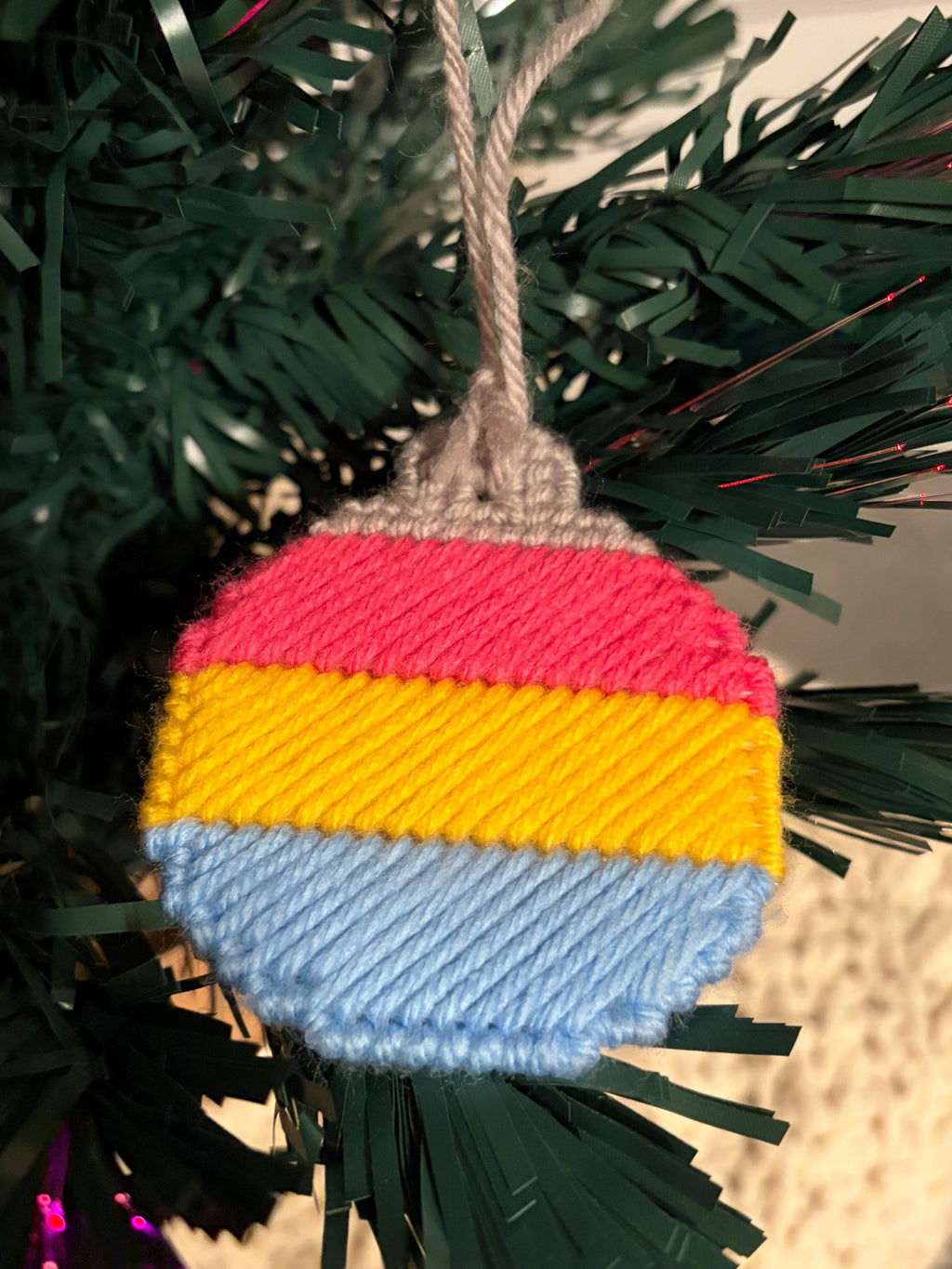 LGBT Pride Flag Christmas Ornament: Handstitched Plastic Canvas Bauble