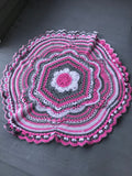 Crochet Baby Blanket: Pink, White & Gray Round Afghan - 48"