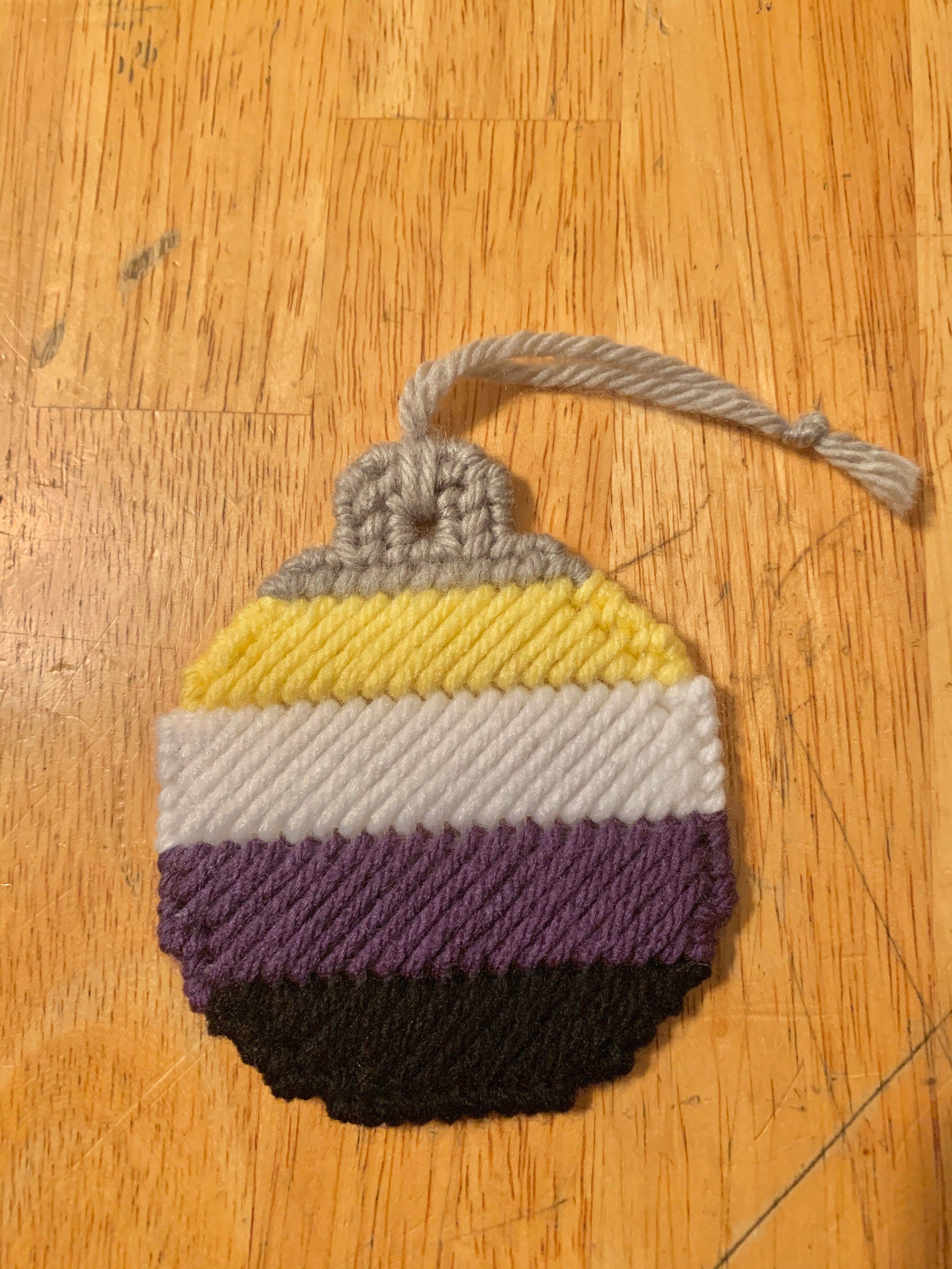 LGBT Pride Flag Christmas Ornament: Handstitched Plastic Canvas Bauble