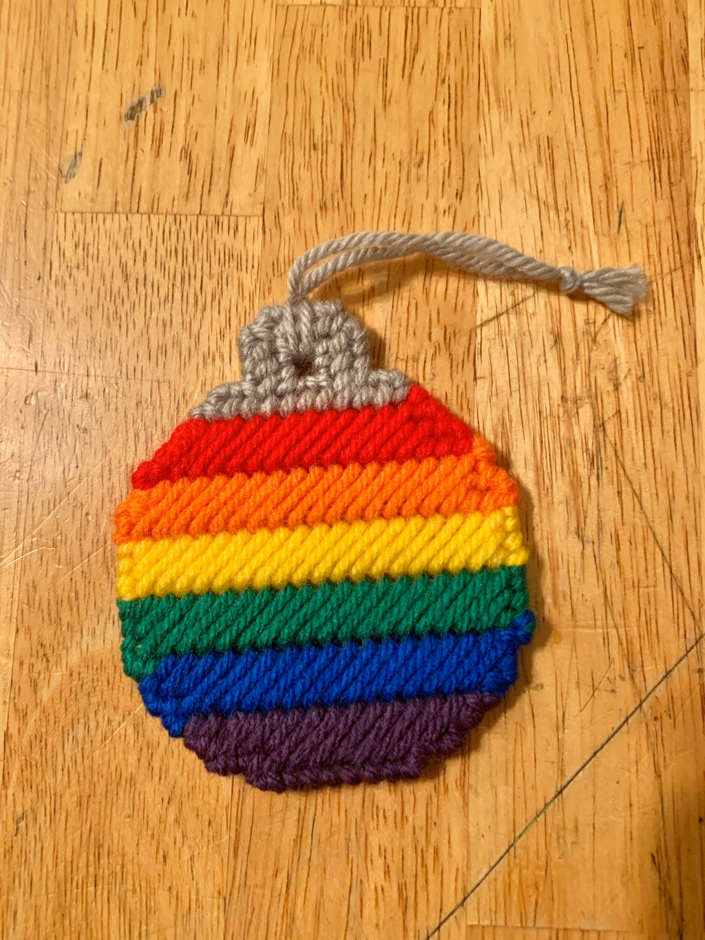 LGBT Pride Flag Christmas Ornament: Handstitched Plastic Canvas Bauble